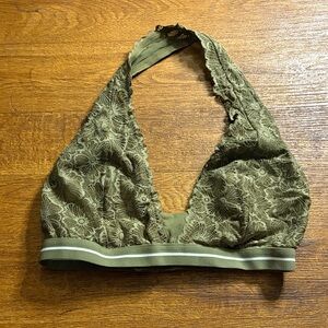 Colsie Floral Lace Olive Green Halter Bralette